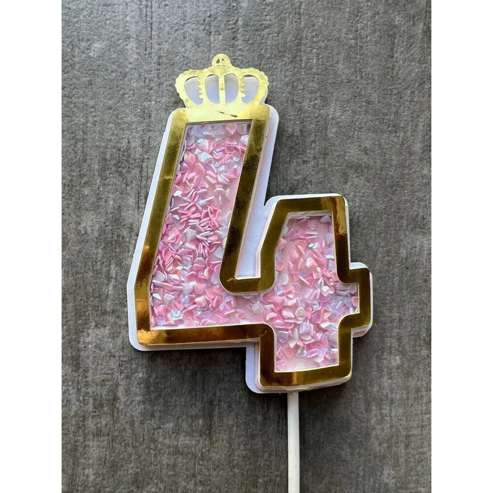 Los Angeles Boutique 4th Birthday Cake Cupcake Topper Gold Boho Crown Confetti